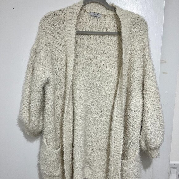 FRNCH Sweaters - FRNCH Paris Open Front Sweater - White, Effortless Elegance with Pockets! 🌟🧥